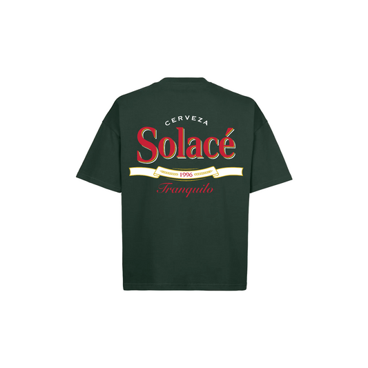 Oversized Boxy Cerveza T-Shirt - Forest Green/Rose Red