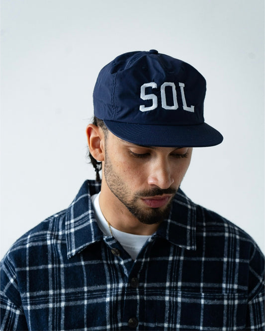 Nylon Varsity 5 Panel Baseball Cap - Midnight Navy/Ivory