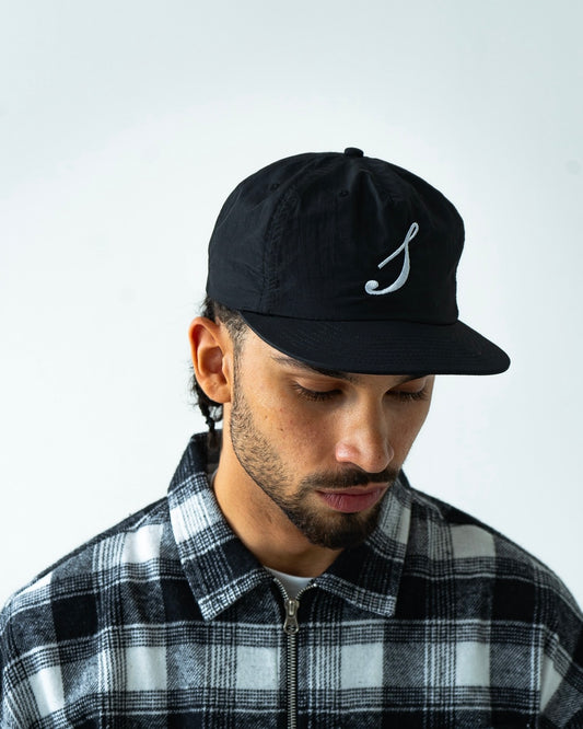 Nylon Initial 5 Panel Baseball Cap - Black/Ivory