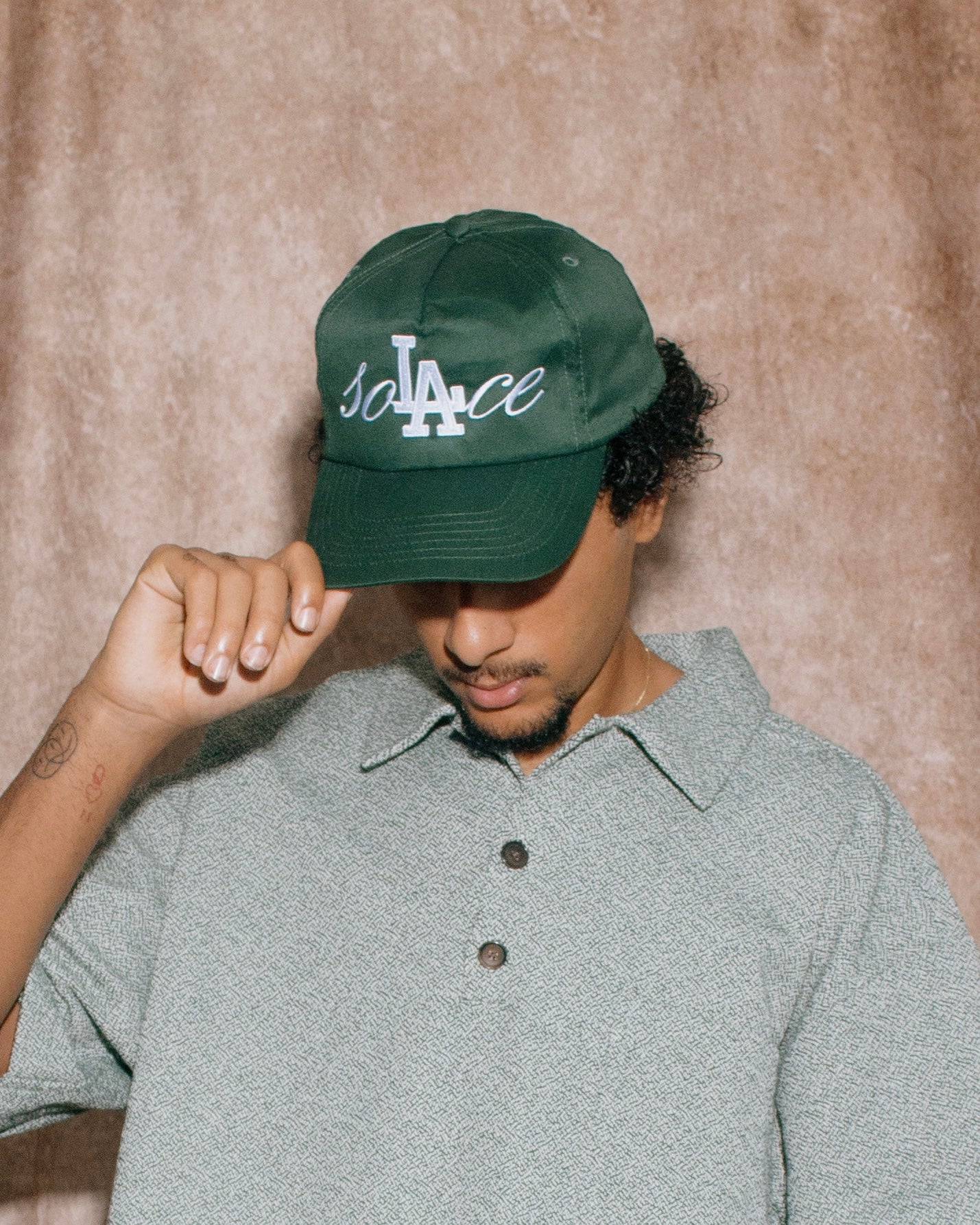 California Cursive 5 Panel Baseball Cap - Forest Green/Ivory