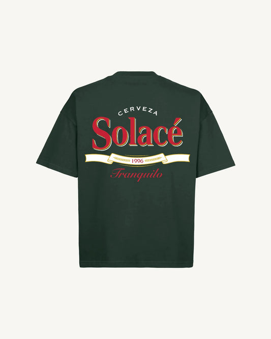 Oversized Boxy Cerveza T-Shirt - Forest Green/Rose Red