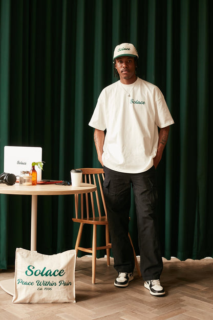 Heavyweight Oversized Boxy Signature Logo T-Shirt - Ivory/Forest Green