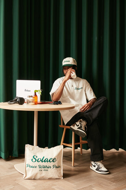 Heavyweight Oversized Boxy Signature Logo T-Shirt - Ivory/Forest Green