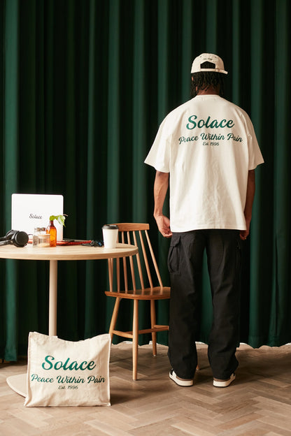 Heavyweight Oversized Boxy Signature Logo T-Shirt - Ivory/Forest Green