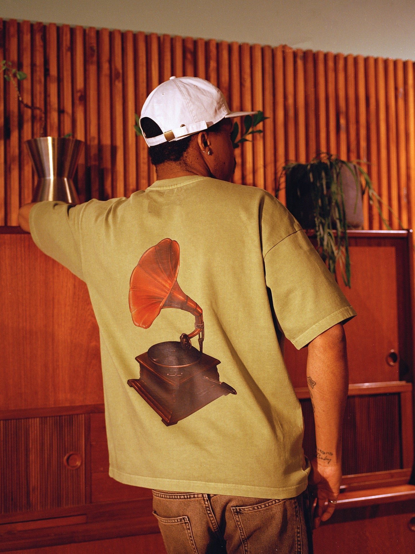 Heavyweight Oversized Boxy Record Club T-Shirt - Sundried Sage/Ivory