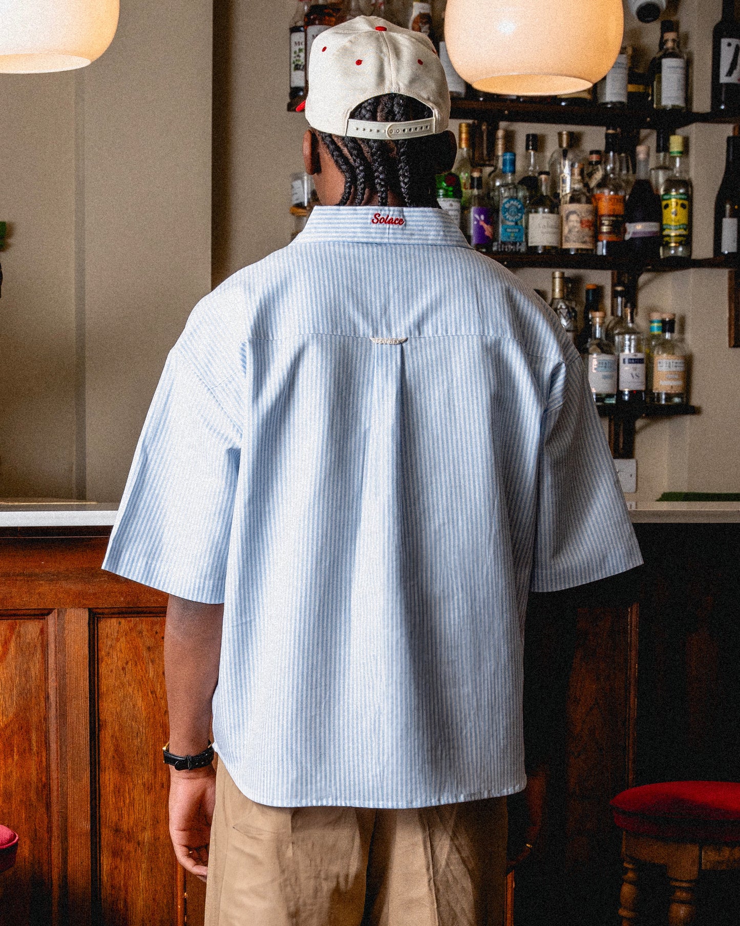 Striped Smock Short Sleeve Shirt - Ivory/Sky Blue