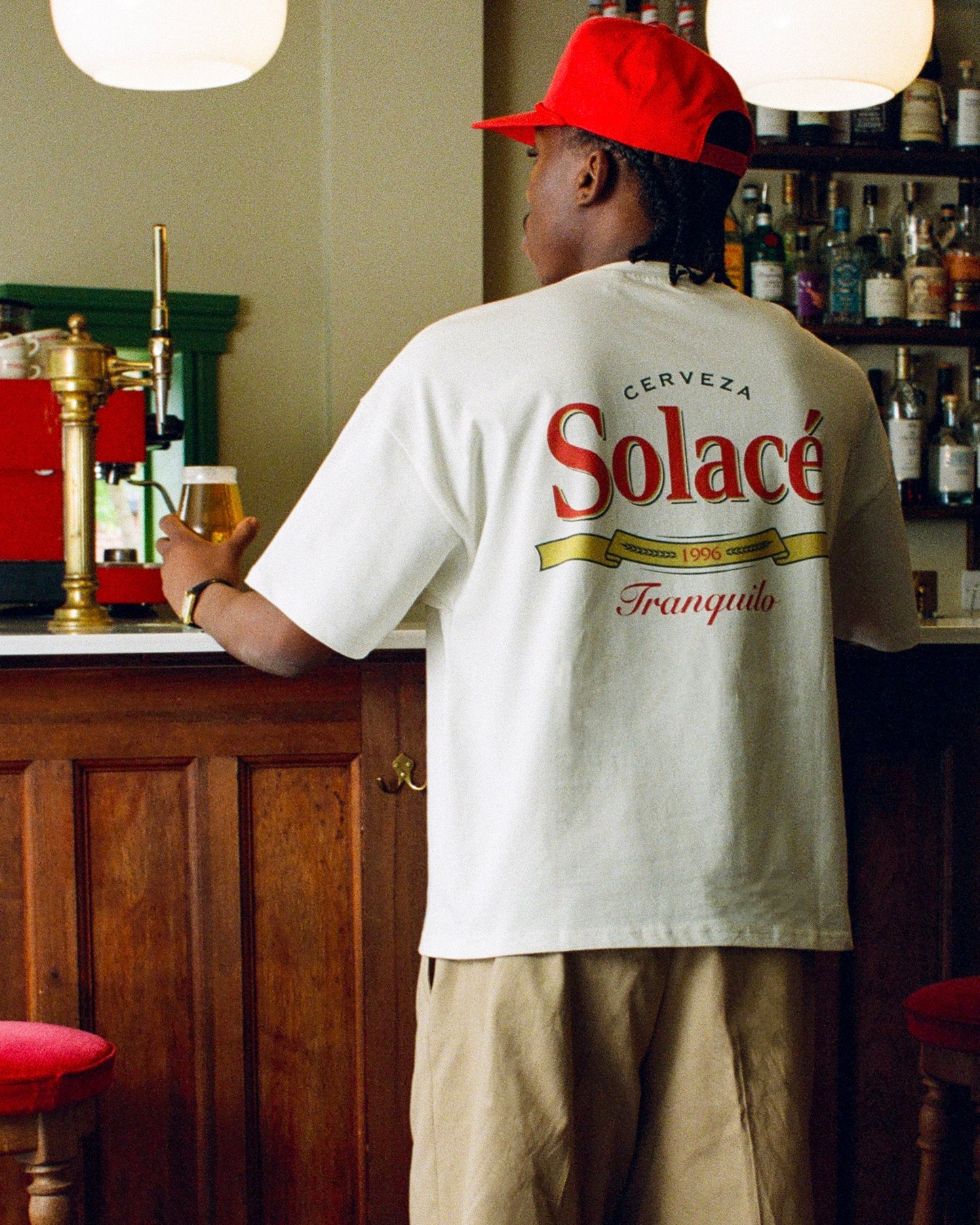 Oversized Boxy Cerveza T-Shirt - Vintage White/Rose Red