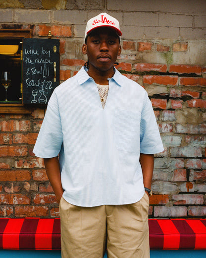 Striped Smock Short Sleeve Shirt - Ivory/Sky Blue