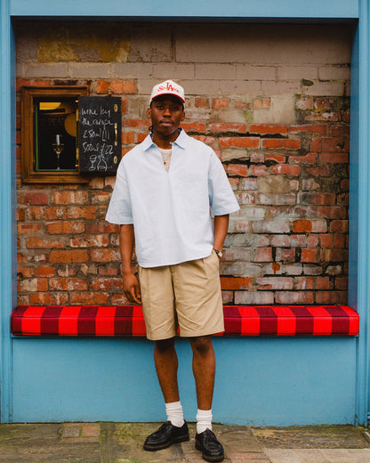 Striped Smock Short Sleeve Shirt - Ivory/Sky Blue