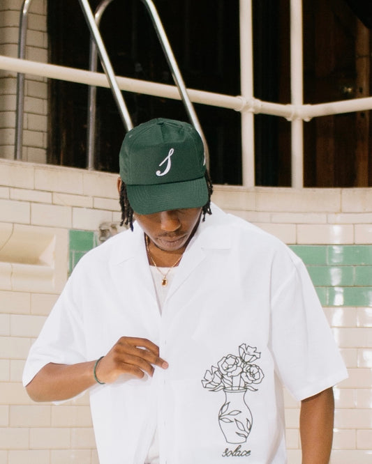 Chainstitch Initial 5 Panel Baseball Cap - Forest Green/Ivory