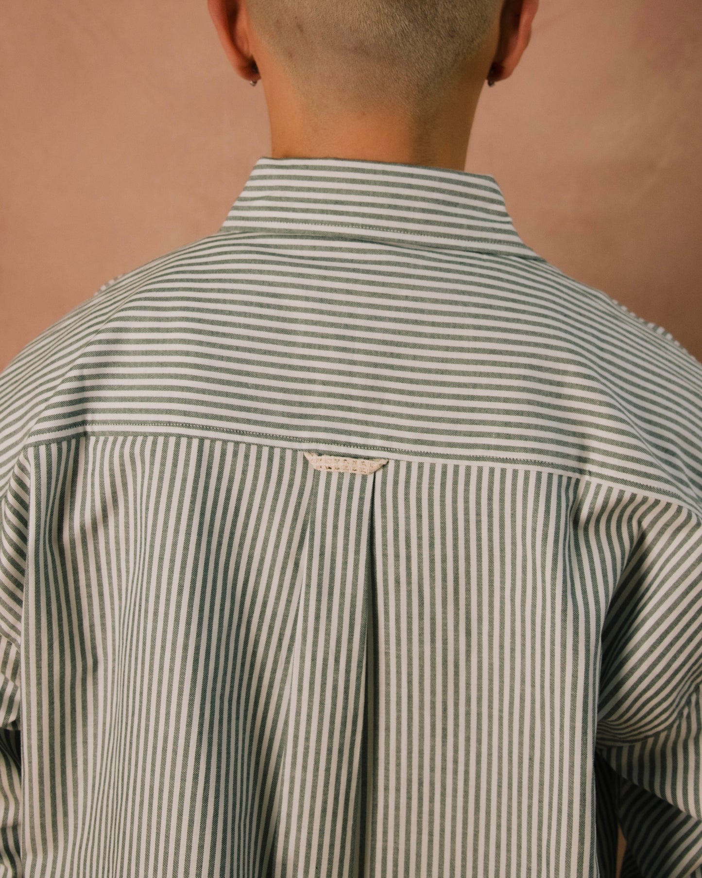 Chainstitch Logo Striped Oxford Shirt - Ivory/Forest Green