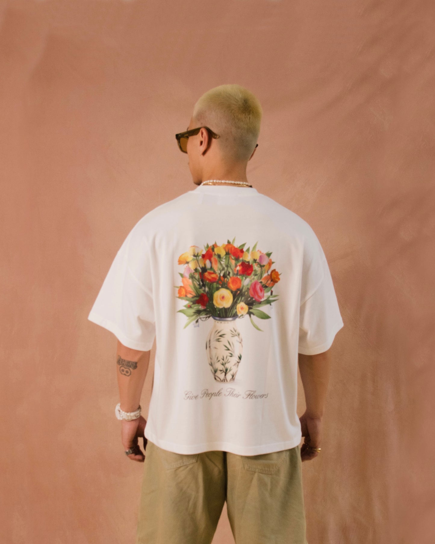 Oversized Boxy May Flowers T-Shirt - Ivory/Black