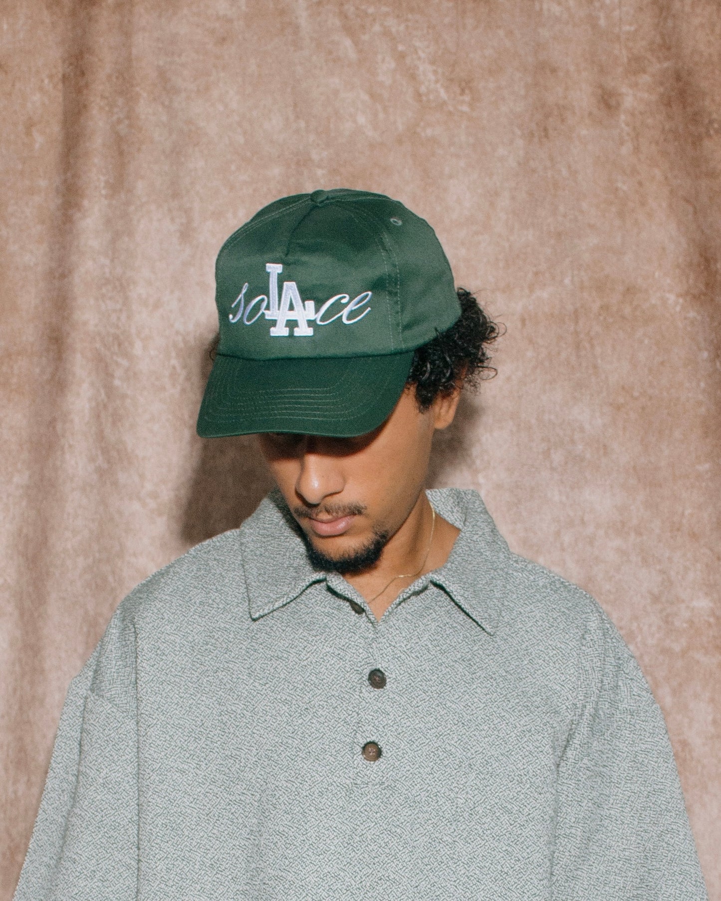 California Cursive 5 Panel Baseball Cap - Forest Green/Ivory