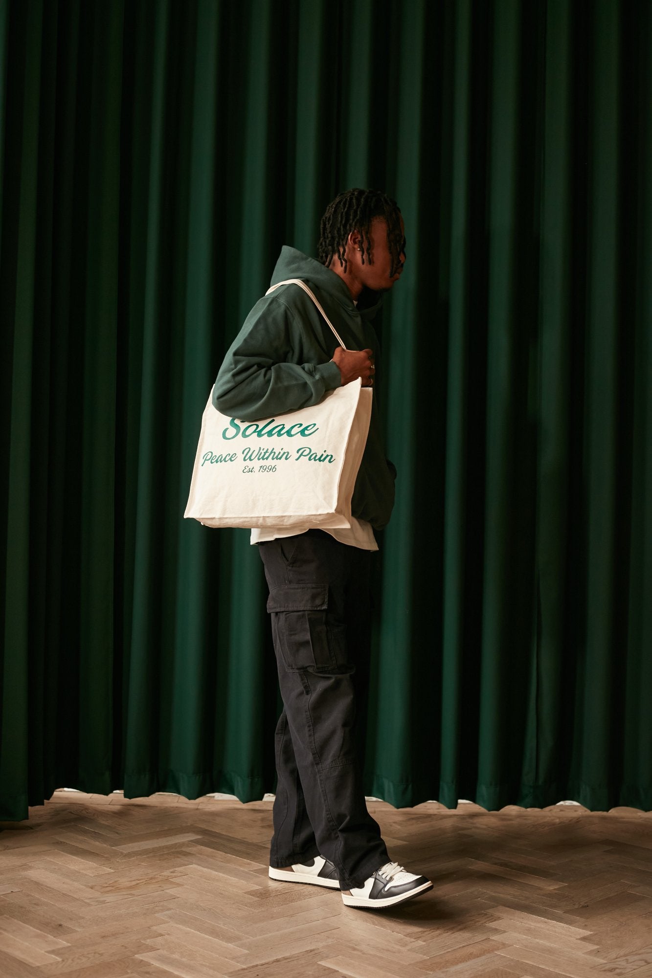 Heavyweight Canvas Signature Logo Tote Bag - Natural/Forest Green